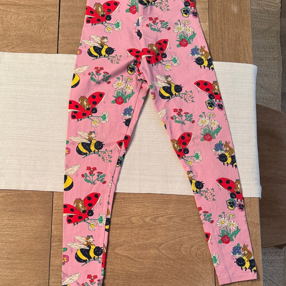 Mini Boden Pink Leggings with Ladybug and Bee Design